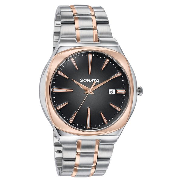 Sonata Festive Quartz Analog Black Dial Two Toned Metal Strap Watch For Men - image number 1
