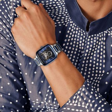 Titan Ceramic Fusion Automatic Square Black Dial Rose Gold Dual-Toned Stainless Steel Bracelet Watch for Men