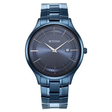 Titan Classique Slimline Blue Dial Quartz Analog with Date Stainless Steel Strap watch for Men