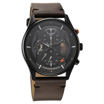 Fastrack Opulence Sun Moon Chronograph Black Dial Brown Leather Strap Analog Quartz Watch For Guys