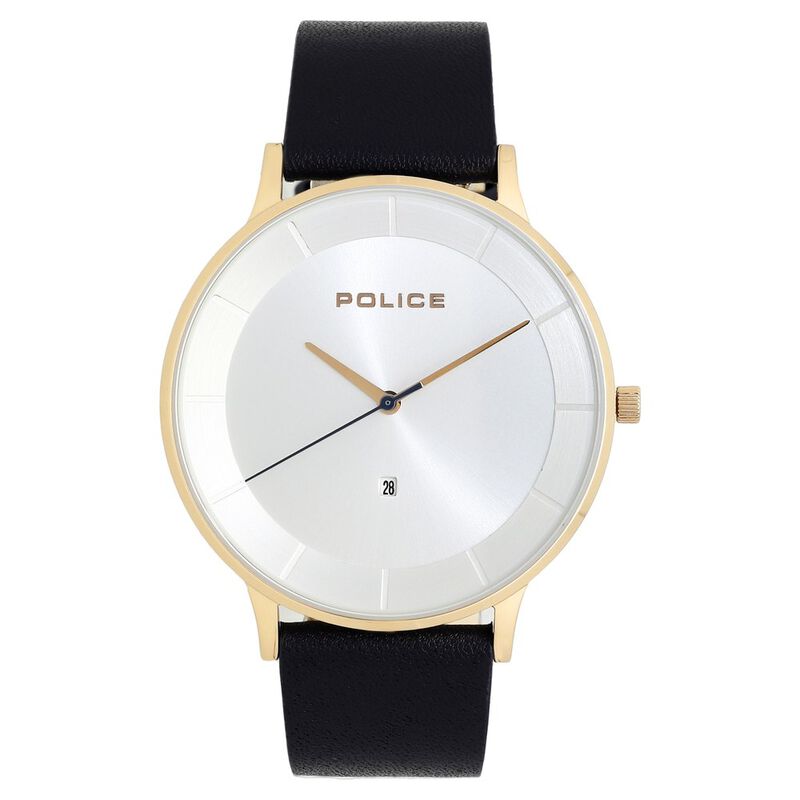 Police Quartz Analog Silver Dial Leather Strap Watch for Men