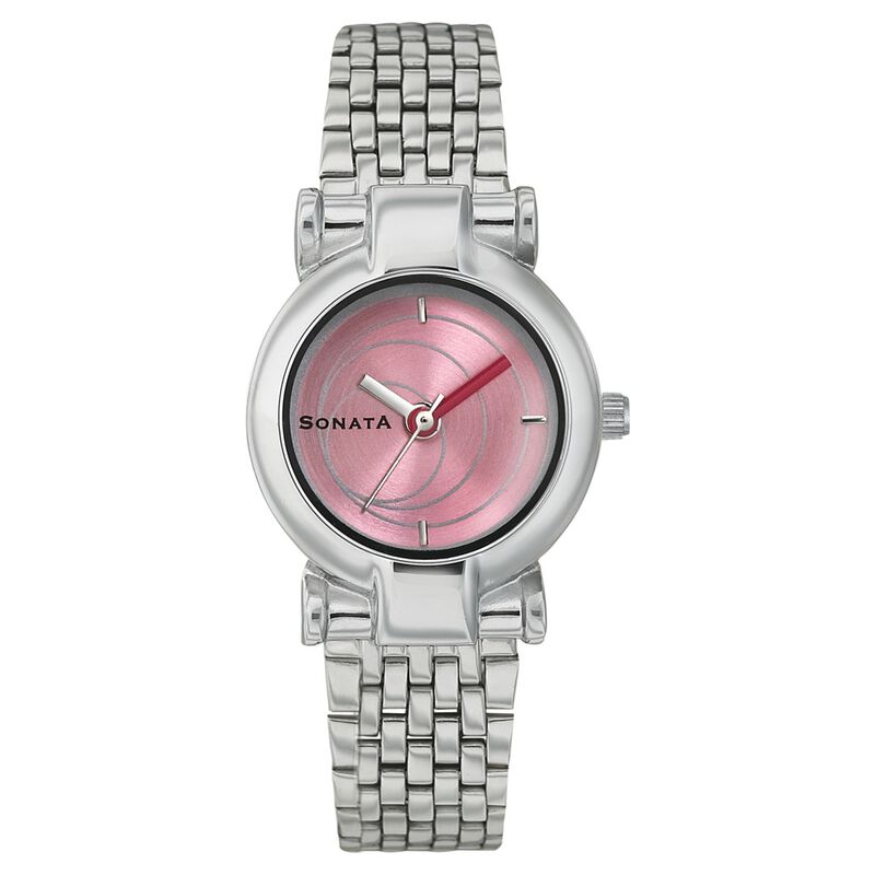 Sonata Quartz Analog Pink Dial Metal Strap Watch for Women