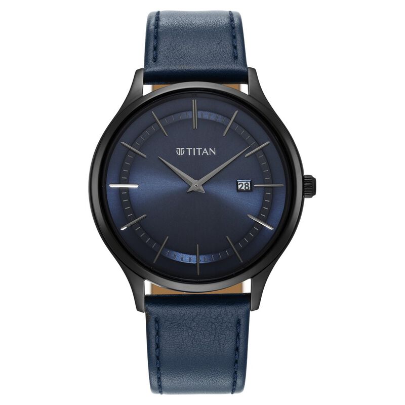 Titan Classique Slimline Blue Dial Analog with Date Leather Strap watch for Men - image number 1