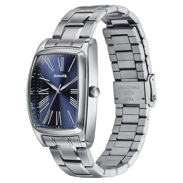 Sonata Ascent Blue Tonneau Watch with Metal Bracelet