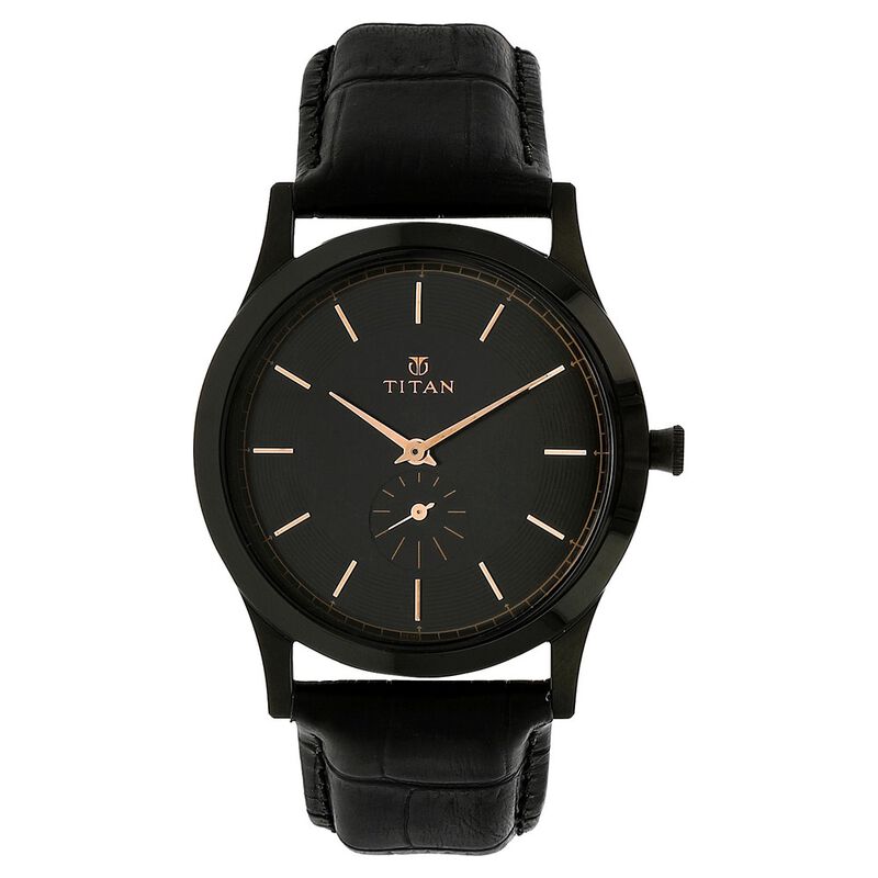Buy Online Titan Quartz Analog Black Dial Leather Strap Watch for Men