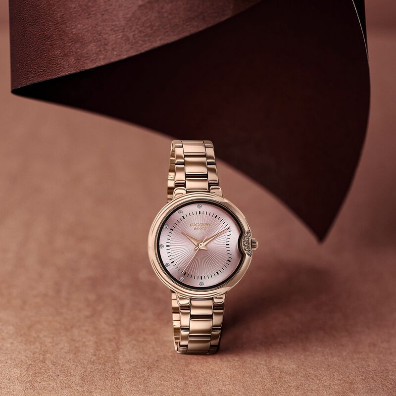 Poze By Sonata Quartz Analog Pink Dial Rose Gold Metal Strap Watch For Women