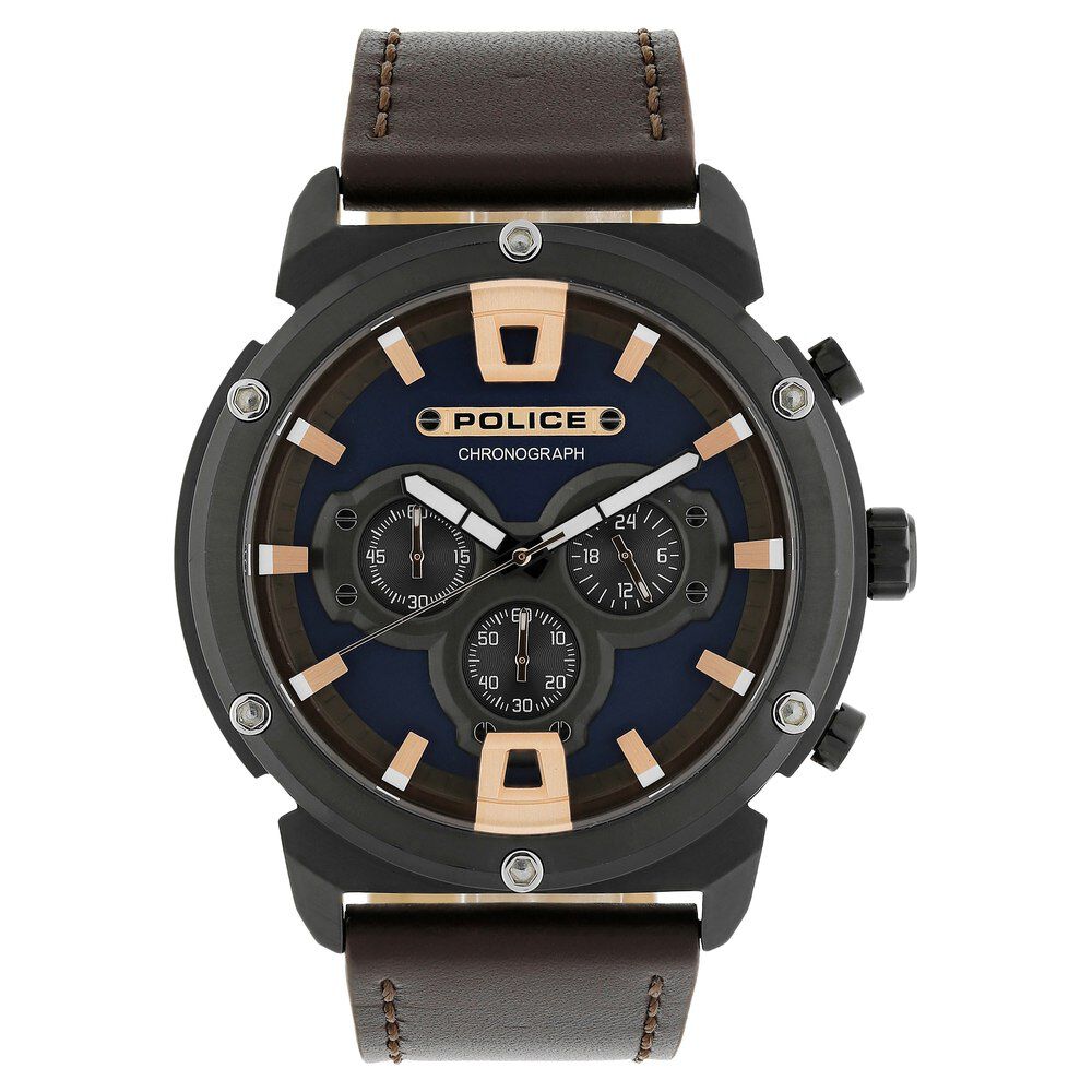 Buy Online Police Quartz Analog Blue Dial Leather Strap Watch for