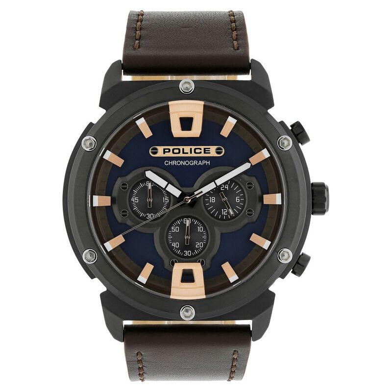 Police Quartz Analog Blue Dial Leather Strap Watch for Men