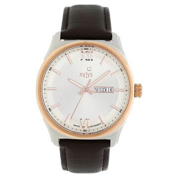 Xylys Swiss Analog with Day Date Brown Leather Strap Silver Dial Watch For Men