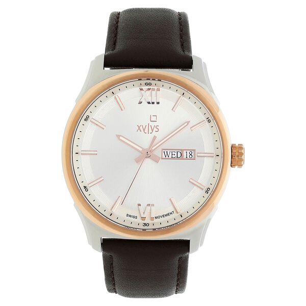 Xylys Swiss Analog with Day Date Brown Leather Strap Silver Dial Watch For Men - image number 0