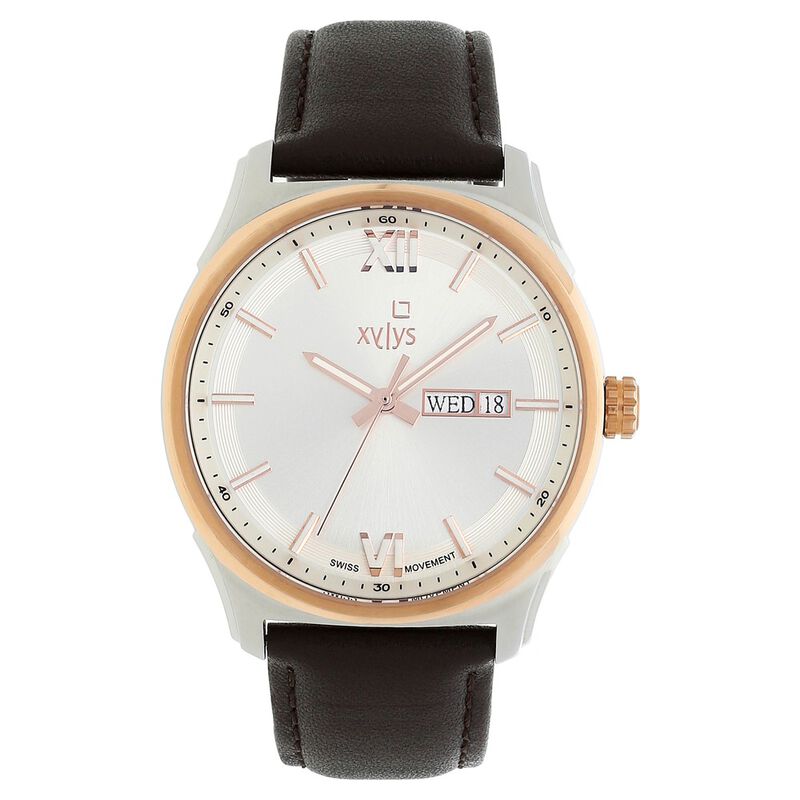 Xylys Swiss Analog with Day Date Brown Leather Strap Silver Dial Watch For Men