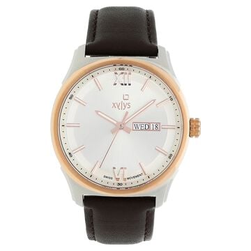 Xylys Quartz Analog with Day and Date Silver Dial Leather Strap Watch for Men