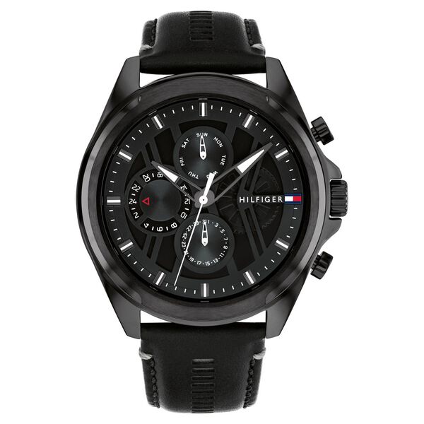 Tommy Hilfiger Multifunction Black Dial Black Color Leather Strap Watch For Men - image number 0
