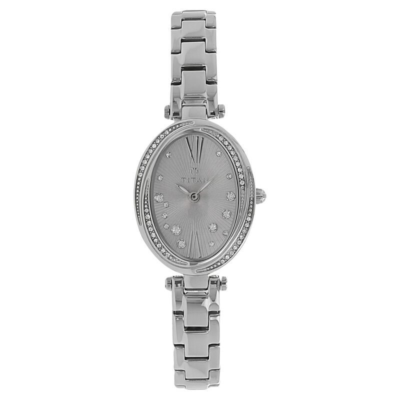 Titan Quartz Analog Purple Dial Stainless Steel Strap Watch for Women