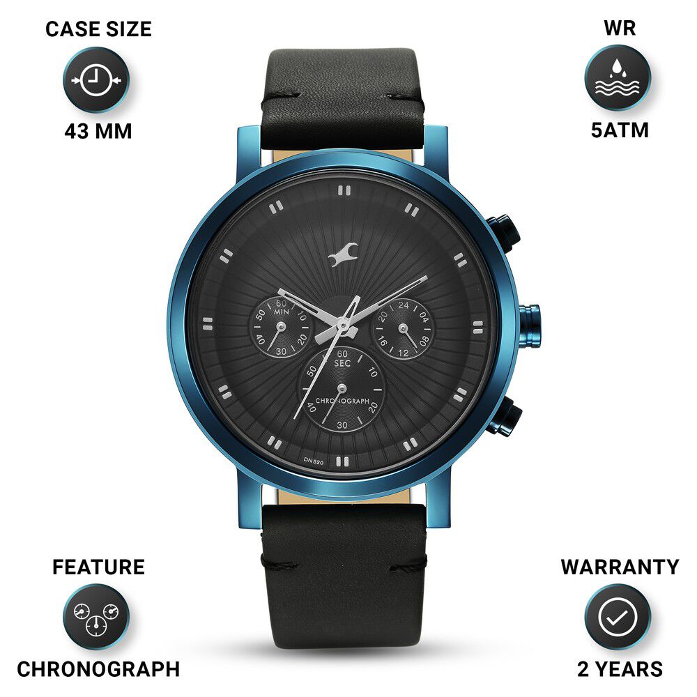 Buy Online Fastrack Kronos Multifunction Black Dial Leather Strap
