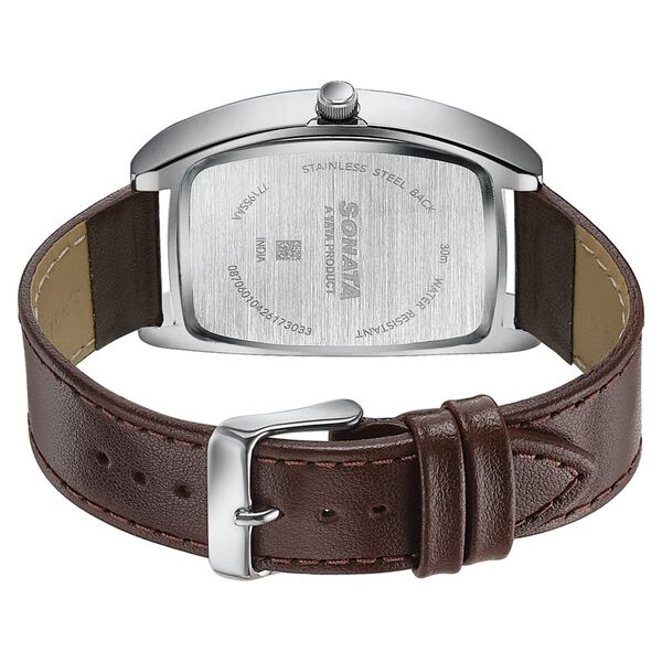 Sonata Ascent Silver Tonneau Watch with Leather Strap - image number 5