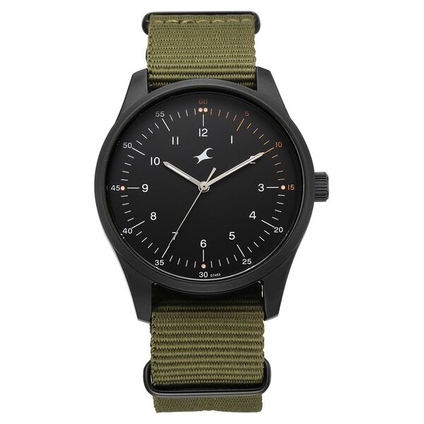 Fastrack Stunners Quartz Analog Black Dial Green Nylon Strap Watch For Guys - image number 0