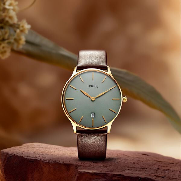 Titan Nebula Lustre 18k Gold Analog Leather Strap Watch for Men - image number 5