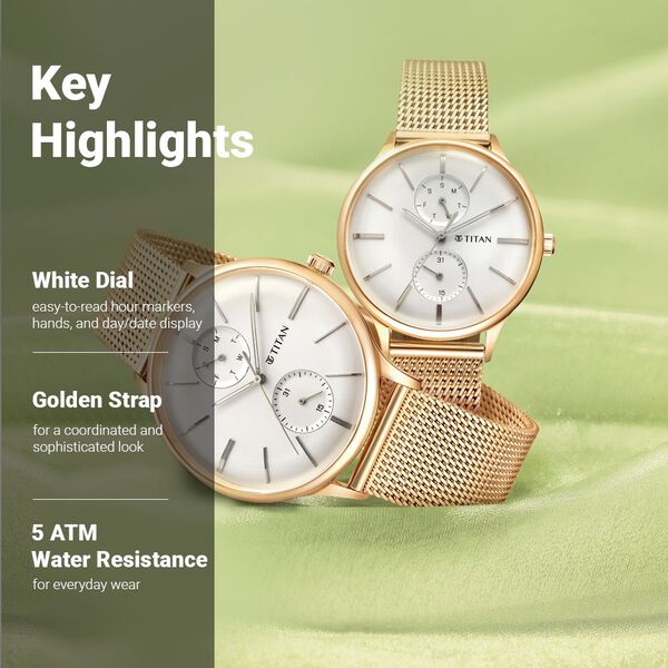 Titan Quartz Multifunction White Dial Stainless Steel Strap Watch for Couple - image number 2
