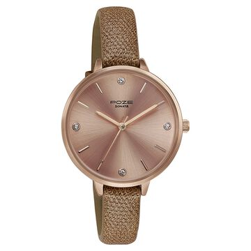 Sonata Poze Quartz Analog Rose Gold Dial Leather Strap Watch for Women