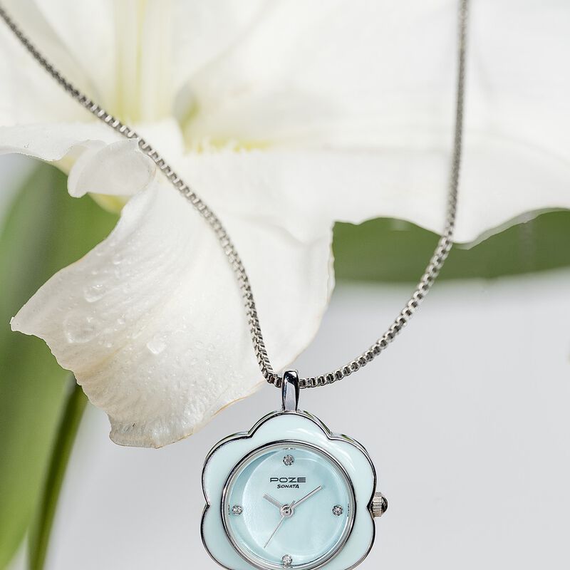 Sonata Poze Quartz Analog Blue Dial Silver Colour Metal Strap Watch For Women