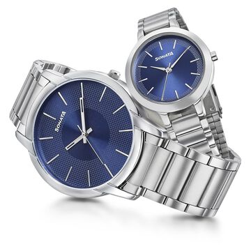 Sonata Quartz Analog Blue Dial Metal Strap Watch for Couple