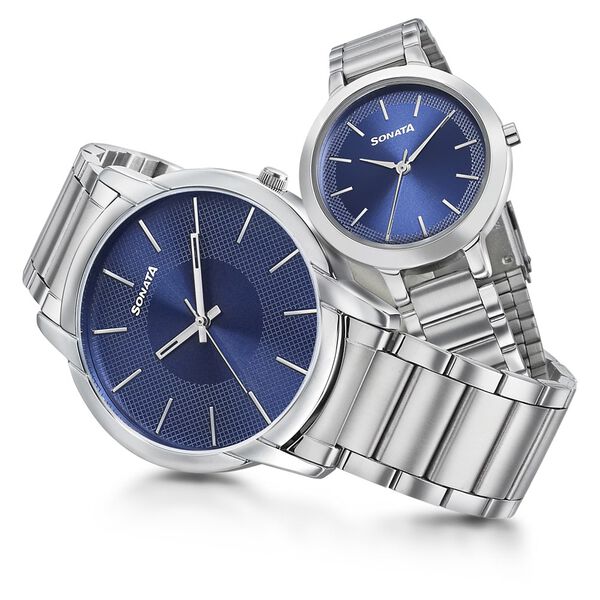 Sonata Quartz Analog Blue Dial Metal Strap Watch for Couple - image number 4