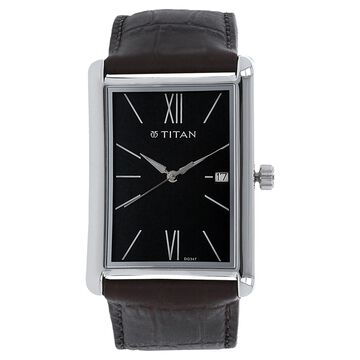 Titan Men's Urban Chic: Modernist Black Dial & Leather Strap Watch