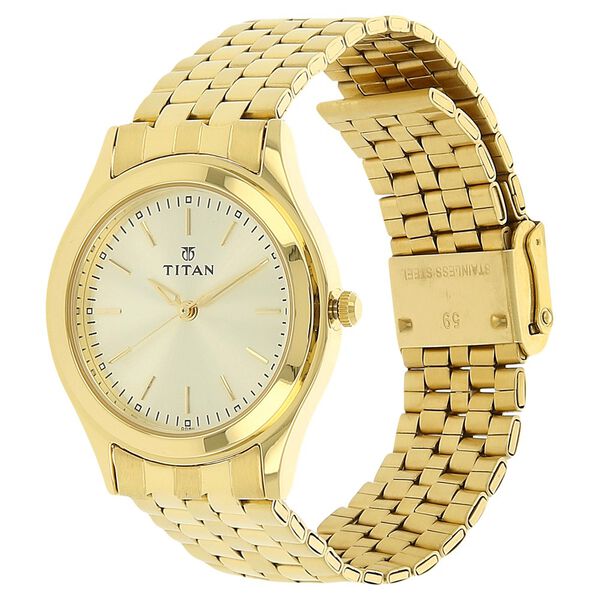 Titan Quartz Analog Champagne Dial Stainless Steel Strap Watch for Men - image number 1