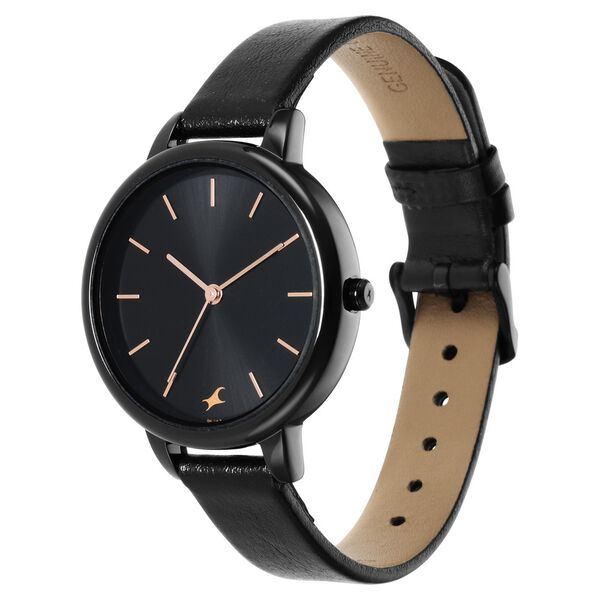 Fastrack Glitch Quartz Analog Black Dial Leather Strap Watch for Girls - image number 2
