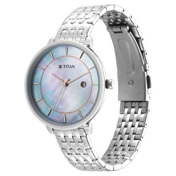 Titan Workwear Blue Dial Analog with Date Stainless Steel Strap Watch for Women