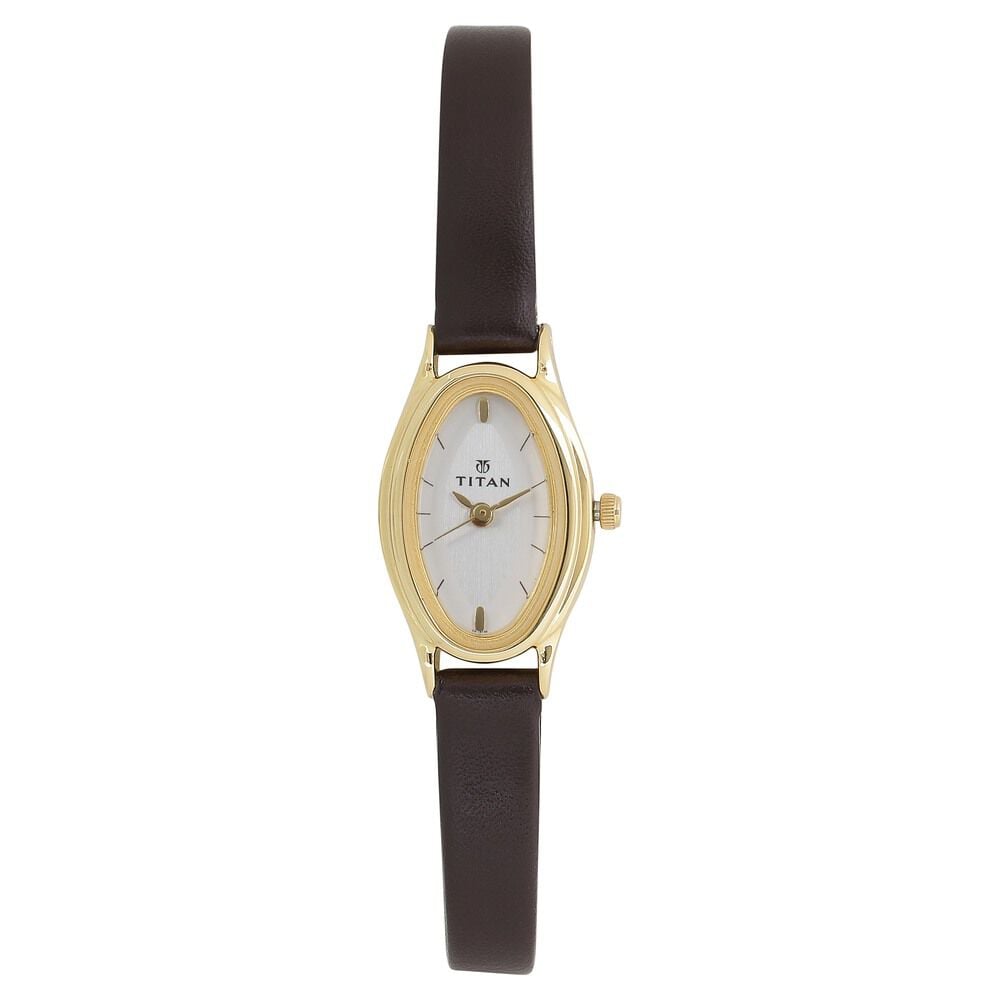 Buy Online Titan Quartz Analog Silver Dial Leather Strap Watch for