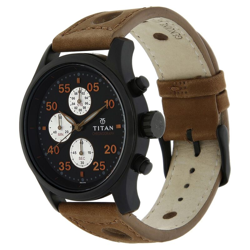 Titan Chronograph Black DialLeather Strap watch for Men - image number 1