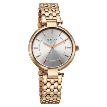 Titan Eminence Quartz Analog Silver Dial Rose Gold Strap Watch For Women