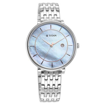 Titan Workwear Blue Dial Analog with Date Stainless Steel Strap Watch for Women