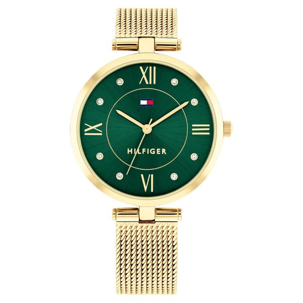 Tommy Hilfiger Quartz Analog Green Dial Golden Stainless Steel Strap Watch for Women - image number 0