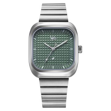 Fastrack Vyb Maverick Quartz Analog Green Dial Metal Strap Watch For Guys
