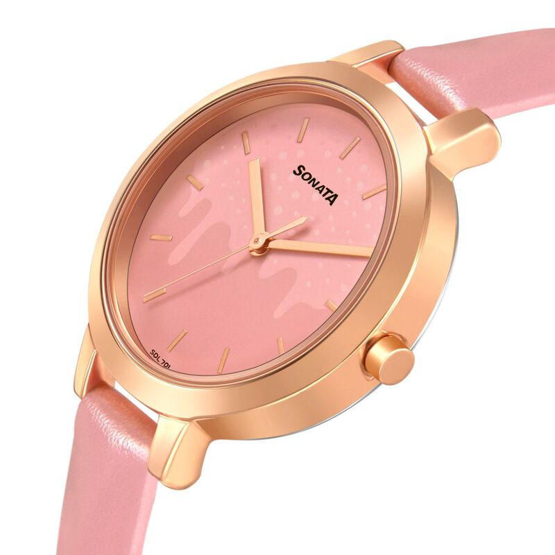 Sonata Play Pink Dial Women Watch With Leather Strap - image number 2