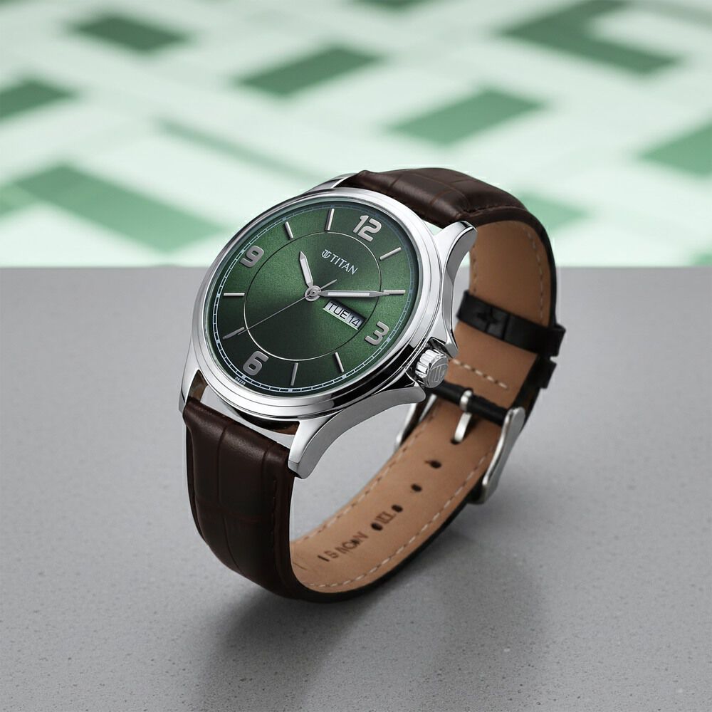 Buy Online Titan Neo Arabic Analog with Day Date Green Dial Brown