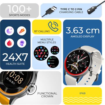 Fastrack Smart Jupiter R3 Pro 3.63 cm AMOLED Smartwatch BT Calling 100+ Sports Modes 5-Day Battery