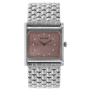 Sonata Glamors Pink Dial Women Watch With Stainless Steel Strap