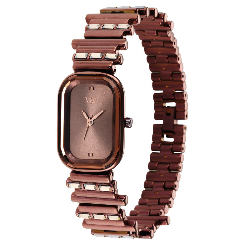 Buy Online Raga Women s Love all Elegant Oval Brown Dial Metal Strap Watch ns95154qm01 Titan