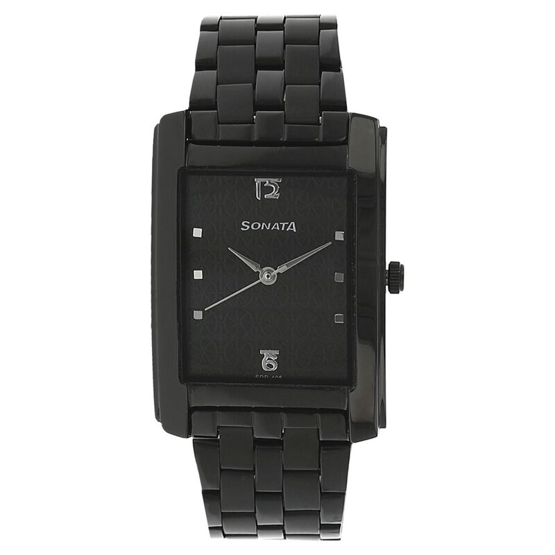Sonata Quartz Analog Black Dial Stainless Steel Strap Watch for Men