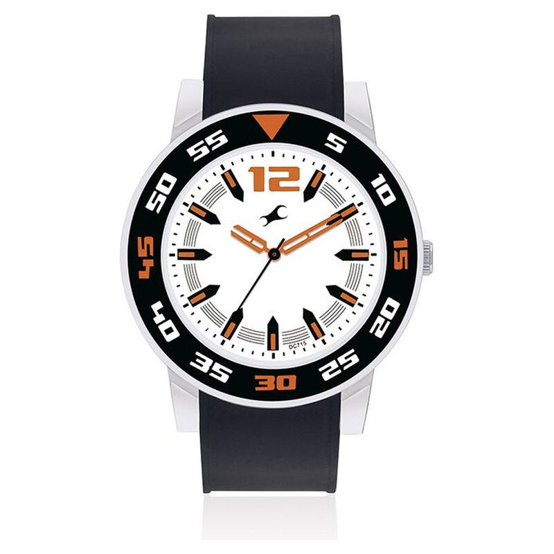 Fastrack Quartz Analog White Dial Plastic Strap Watch for Guys