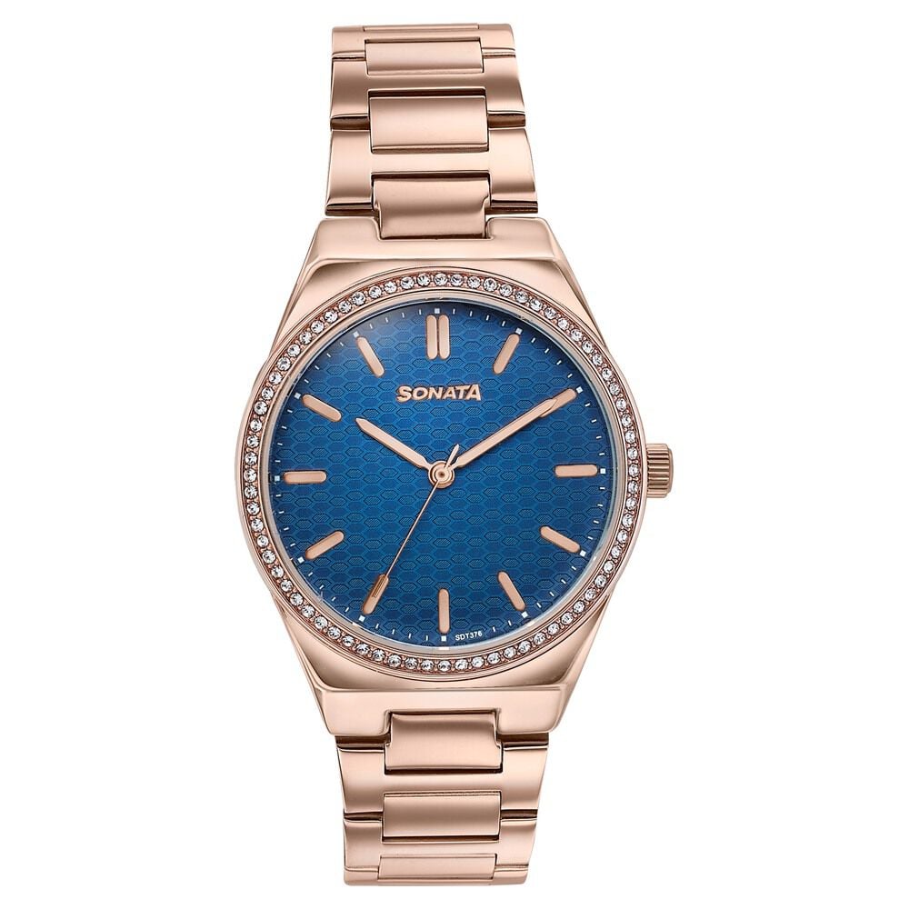Sonata Jashn Quartz Analog Blue Dial Rose Gold Metal Strap Watch For Women-picture-33