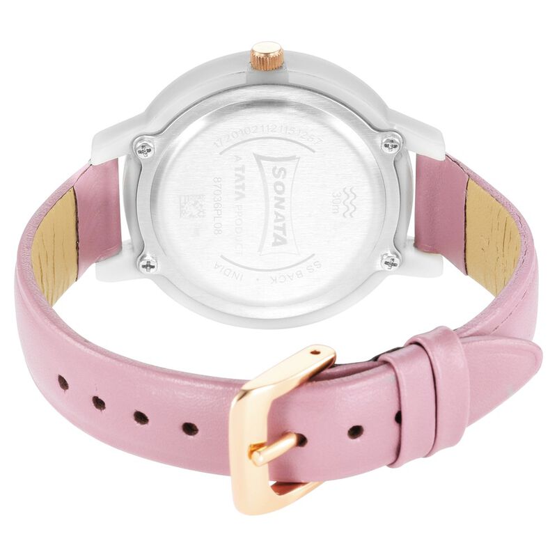 Sonata Pop Pink Dial Women Watch With Leather Strap - image number 3