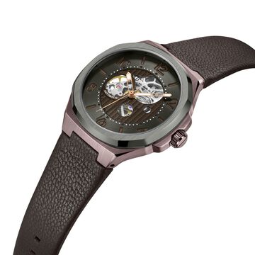 Kenneth Cole Automatic Grey Dial Brown Leather Strap Watch For Men