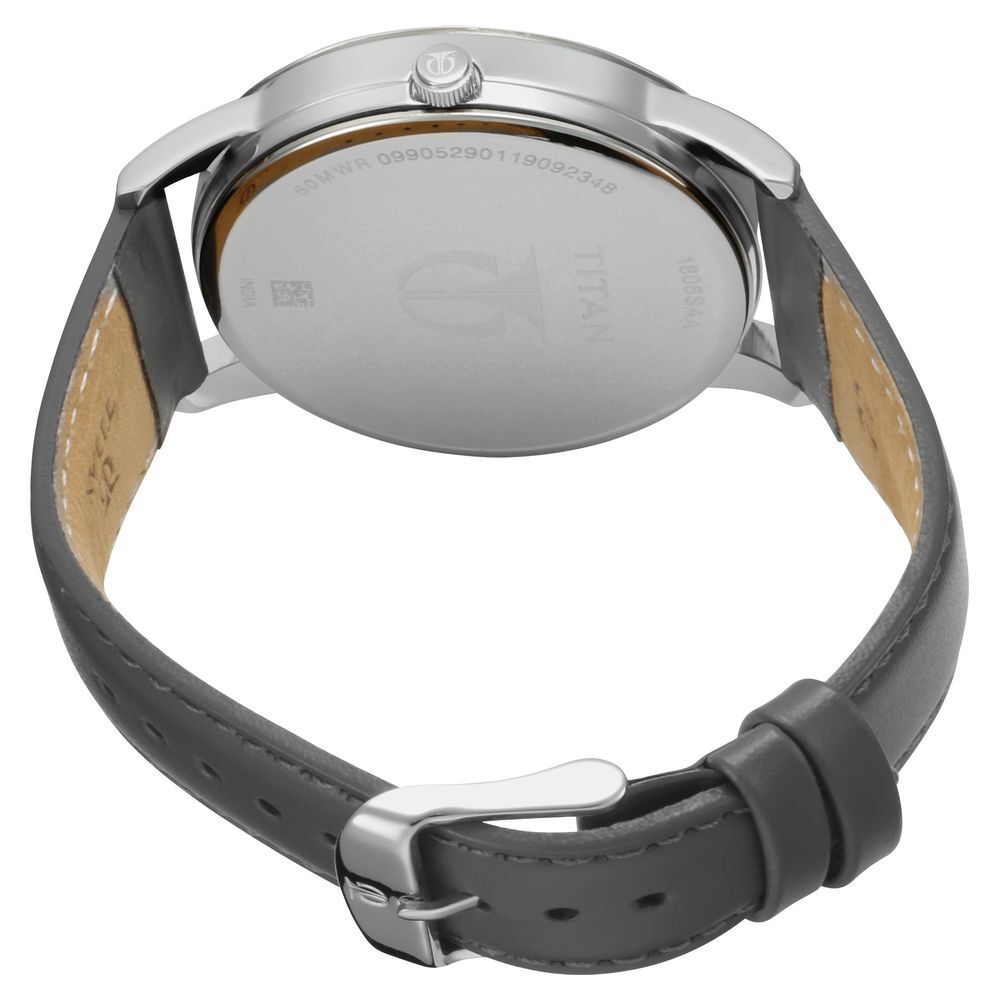 Buy Online Titan Quartz Analog with Date Silver Dial Leather Strap