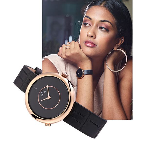 Titan We Black Dial Women Watch With Leather Strap - image number 5