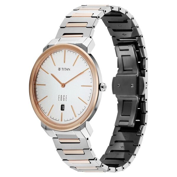 Edge Meister Quartz Analog with Date White Dial Rose Gold Titanium Strap Watch For Men - image number 4